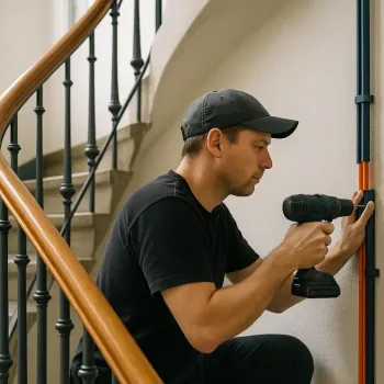 Handwerker installiert Glasfaseranschluss an einer Wand.
