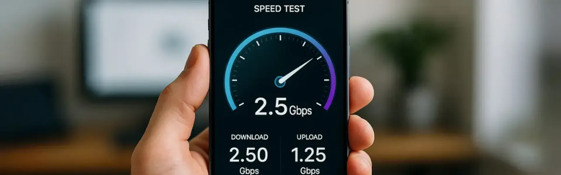 Ein Smartphone zeigt die Ergebnisse einer Internet-Geschwindigkeitsmessung