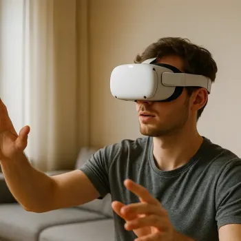 Mann mit Virtual-Reality-Brille nutzt moderne Technik.