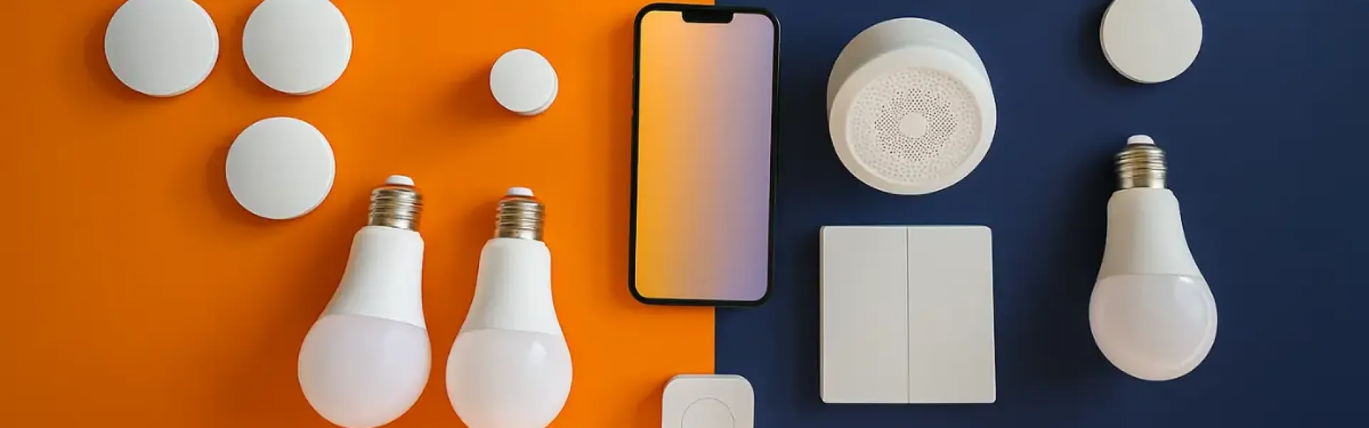Verschiedene Smarthome-Geräte wie Sensoren, Rauchmelder und Lampen